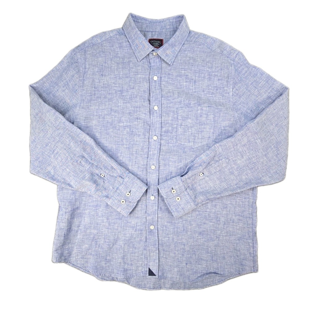 UNTUCKit Vin Santo Shirt Mens XL Blue 100% Linen Wrinkle Resistant Relaxed Fit